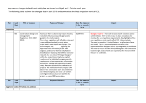 Any new or changes to health and safety law are... The following table outlines the changes due in April 2015...