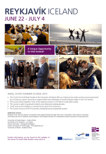 REYKJAVÍK JUNE 22 - JULY 4 SMALL STATES SUMMER SCHOOL 2015