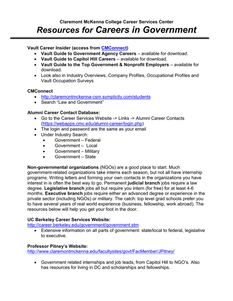 Careers in Government Resources for