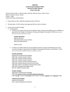 MINUTES  Faculty Senate Academic Affairs  January 19, 2016, 3:30 pm 