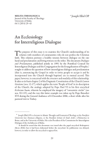 T An Ecclesiology for Interreligious Dialogue * Joseph Ellul OP