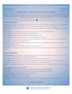 WELCOME TO THE SPRING 2015 ADVANCED INTERNATIONAL STUDIES RESEARCH POSTER CONFERENCE