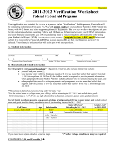 2011-2012 Verification Worksheet Federal Student Aid Programs