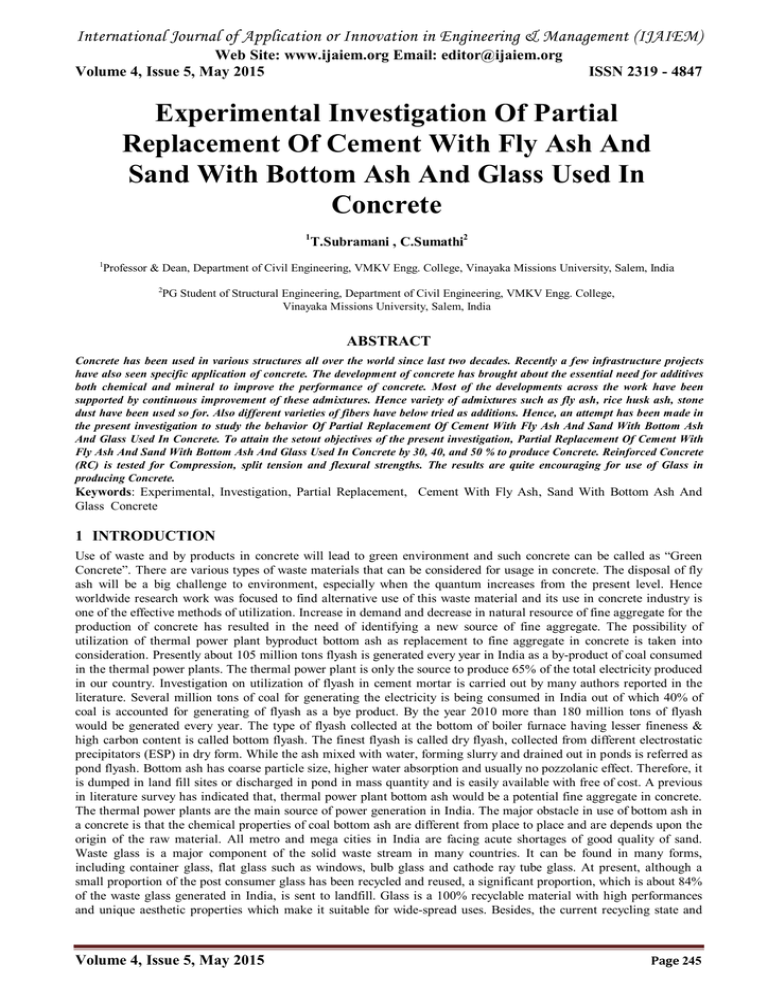 Experimental Investigation Of Partial Replacement Of Cement With Fly ...