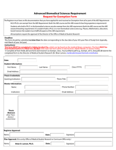 Advanced Biomedical Sciences Requirement Request for Exemption Form
