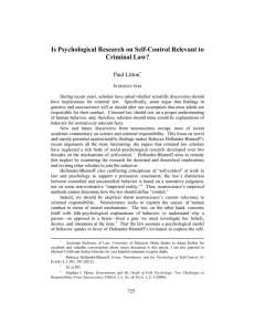Is Psychological Research on Self-Control Relevant to Criminal Law? Paul Litton
