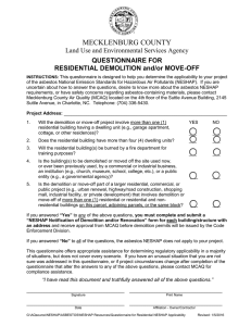 MECKLENBURG COUNTY Land Use and Environmental Services Agency QUESTIONNAIRE FOR