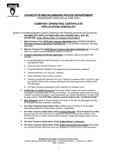 CHARLOTTE-MECKLENBURG POLICE DEPARTMENT COMPANY OPERATING CERTIFICATE APPLICATION CHECKLIST PASSENGER VEHICLES for HIRE UNIT~