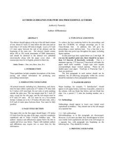 AUTHOR GUIDELINES FOR IWBF 2014 PROCEEDINGS AUTHORS  Author Affiliation(s) Author(s) Name(s)
