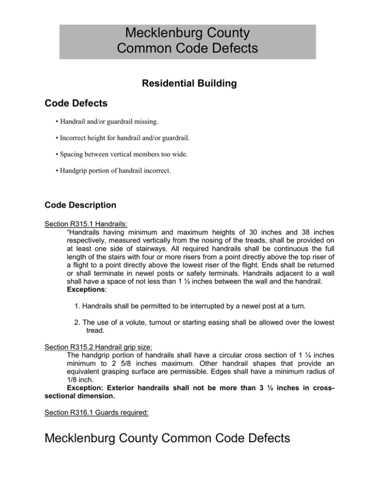 Mecklenburg County Common Code Defects Residential Building
