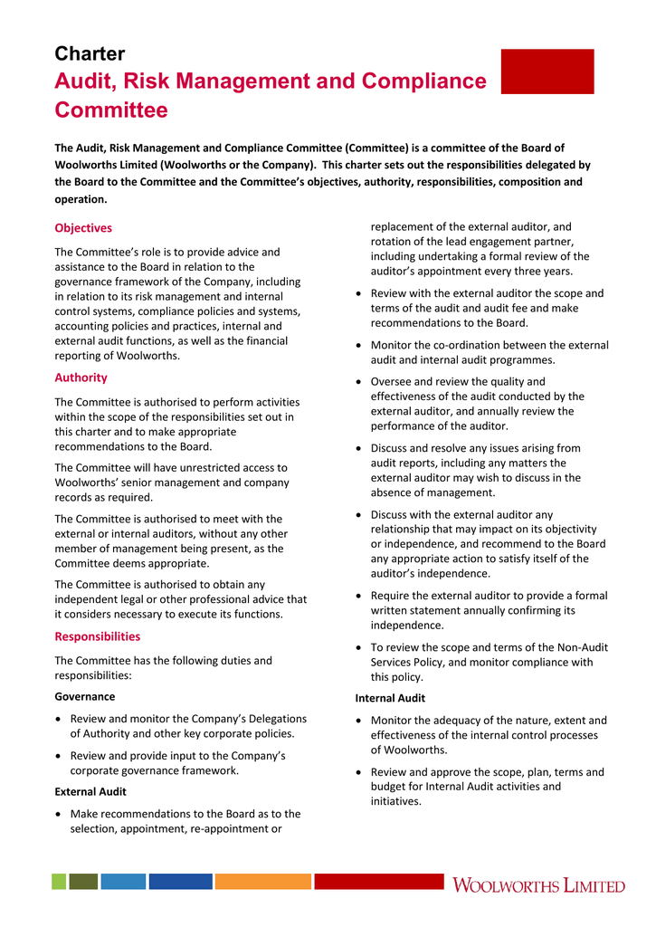 Audit, Risk Management And Compliance Committee Charter