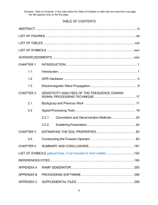 Table of Contents: GPR, Signal Processing, Soil Properties