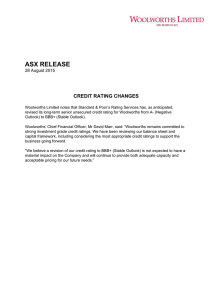   ASX RELEASE  CREDIT RATING CHANGES  28 August 2015 