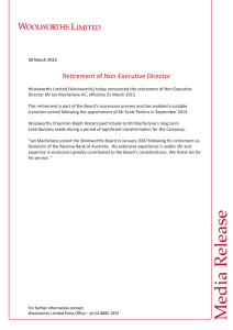   Retirement of Non‐Executive Director 