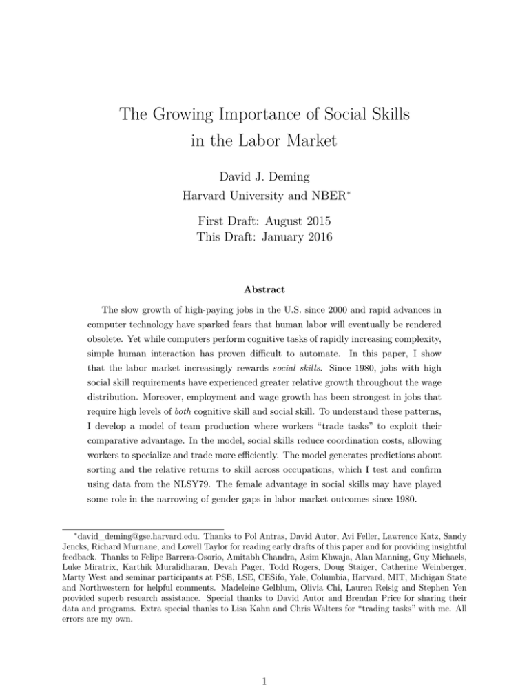 The Growing Importance of Social Skills in the Labor Market