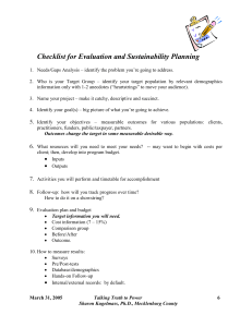 Checklist for Evaluation and Sustainability Planning