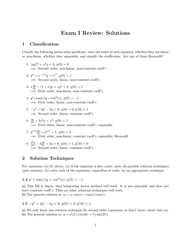 Exam I Review Solutions 1 Classification