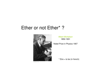Ether or not Ether* ? 1852-1931 Nobel Prize in Physics 1907