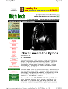 Orw ell meets the Cylons Page 1 of 3 Mass High Tech