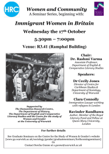Immigrant Women in Britain Women and Community Wednesday the 17 October