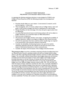 February 17, 2009  COLLEGE OF FOREST RESOURCES PRELIMINARY STATE BUDGET REDUCTIONS, FY2010