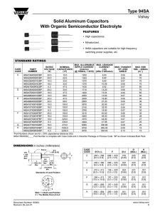 Type 94SA Solid Aluminum Capacitors With Organic Semiconductor Electrolyte Vishay