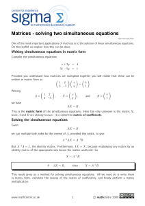 Matrices - solving two simultaneous equations