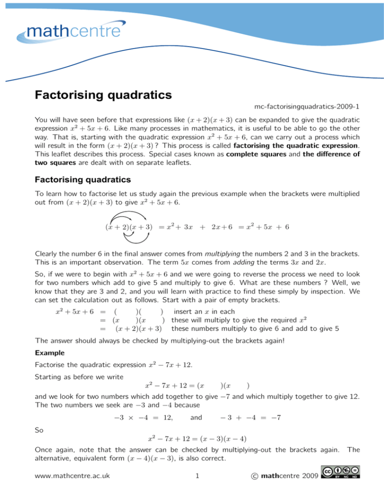 Factorising Quadratics