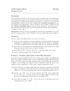 18.785 Number Theory Fall 2015 Problem Set #5 Description