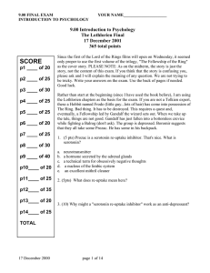 SCORE 9.00 Introduction to Psychology The Lothlorien Final 17 December 2001