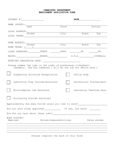 CHEMISTRY DEPARTMENT EMPLOYMENT APPLICATION FORM DATE