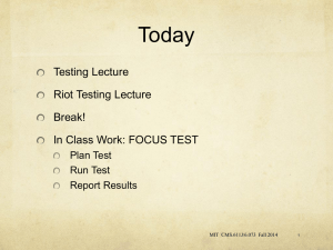 Today Testing Lecture Riot Testing Lecture Break!