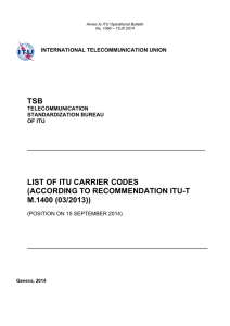 TSB LIST OF ITU CARRIER CODES (ACCORDING TO RECOMMENDATION ITU-T M.1400 (03/2013))
