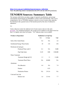 TENORM Sources: Summary Table