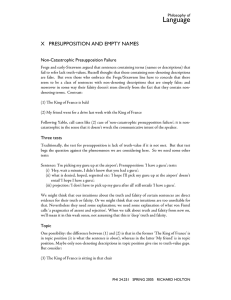 Language X  PRESUPPOSITION AND EMPTY NAMES Non-Catastrophic Presupposition Failure