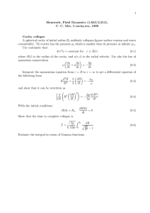 1 Homwork, Fluid Dynamics (1.63J/2.21J), C. C. Mei, 1-cavity.tex, 1999 Cavity collapse