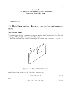 19. Hele-Shaw analogy between lubrication and seepage flows Isothermal flows