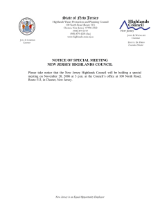 State of New Jersey NOTICE OF SPECIAL MEETING NEW JERSEY HIGHLANDS COUNCIL