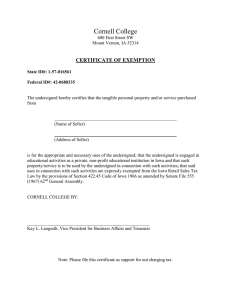 Cornell College  CERTIFICATE OF EXEMPTION