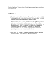 Technologies of Humanism: Text, Hypertext, Hyperrealities Assignment 3: