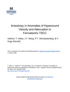 Anisotropy in Anomalies of Hypersound Velocity and Attenuation in Ferroelectric TSCC