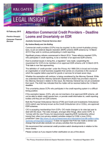 Attention Commercial Credit Providers – Deadline Looms and Uncertainty on EDR