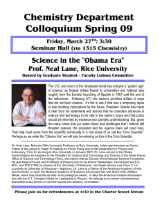 Chemistry Department Colloquium Spring 09 Science in the &#34;Obama Era&#34;