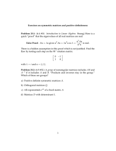 (6.4  #10.  Introduction  to  Linear ... quick “proof” that the eigenvalues of all real matrices are... Exercises on symmetric matrices and positive deﬁniteness Problem  25.1: