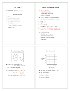 LECTURE 2 Review of probability models – Mutually exclusive Collectively exhaustive