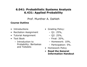6.041: Probabilistic Systems Analysis 6.431: Applied Probability Prof. Munther A. Dahleh