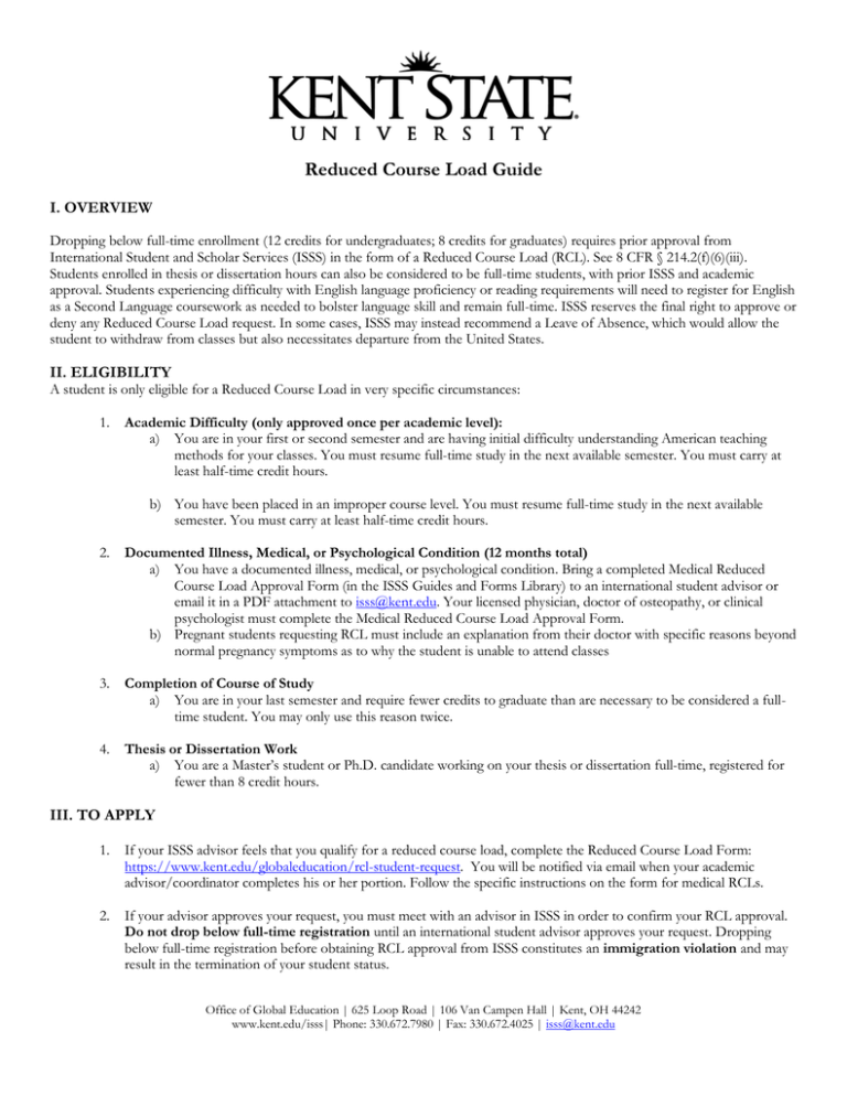 Reduced Course Load Guide I.