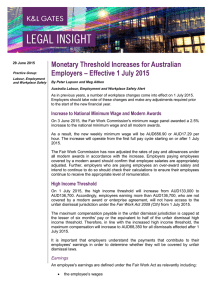 Monetary Threshold Increases for Australian Employers – Effective 1 July 2015