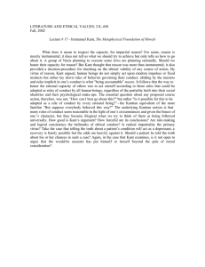 LITERATURE AND ETHICAL VALUES: 21L.450 Fall, 2002 The Metaphysical Foundation of Morals
