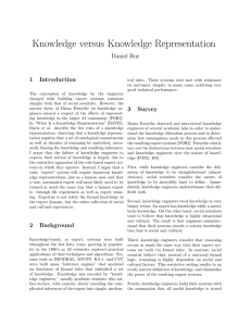Knowledge versus Knowledge Representation Daniel Roy 1 Introduction